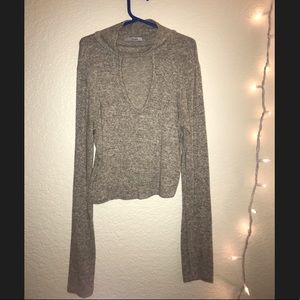 Cropped sweater keyhole long sleeve